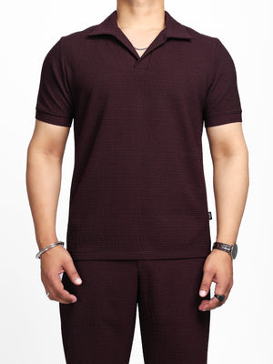 Plum Pleated Polo T-Shirt