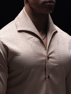 Beige Croco Jacquard Lapel Collar Shirt