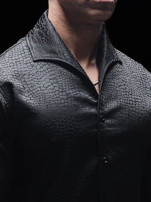 Black Croco Jacquard Lapel Collar Shirt