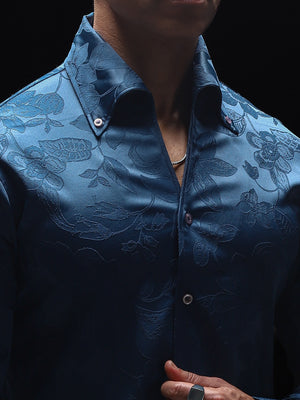 Crystal Teal Floral Jacquard Cooper Collar Shirt