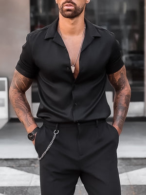 Black Stretch Cuban Shirt (Premium)