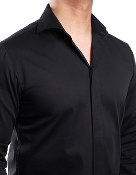 Topstitch Black Shirt (Designer Collection) - CESARI LONDON
