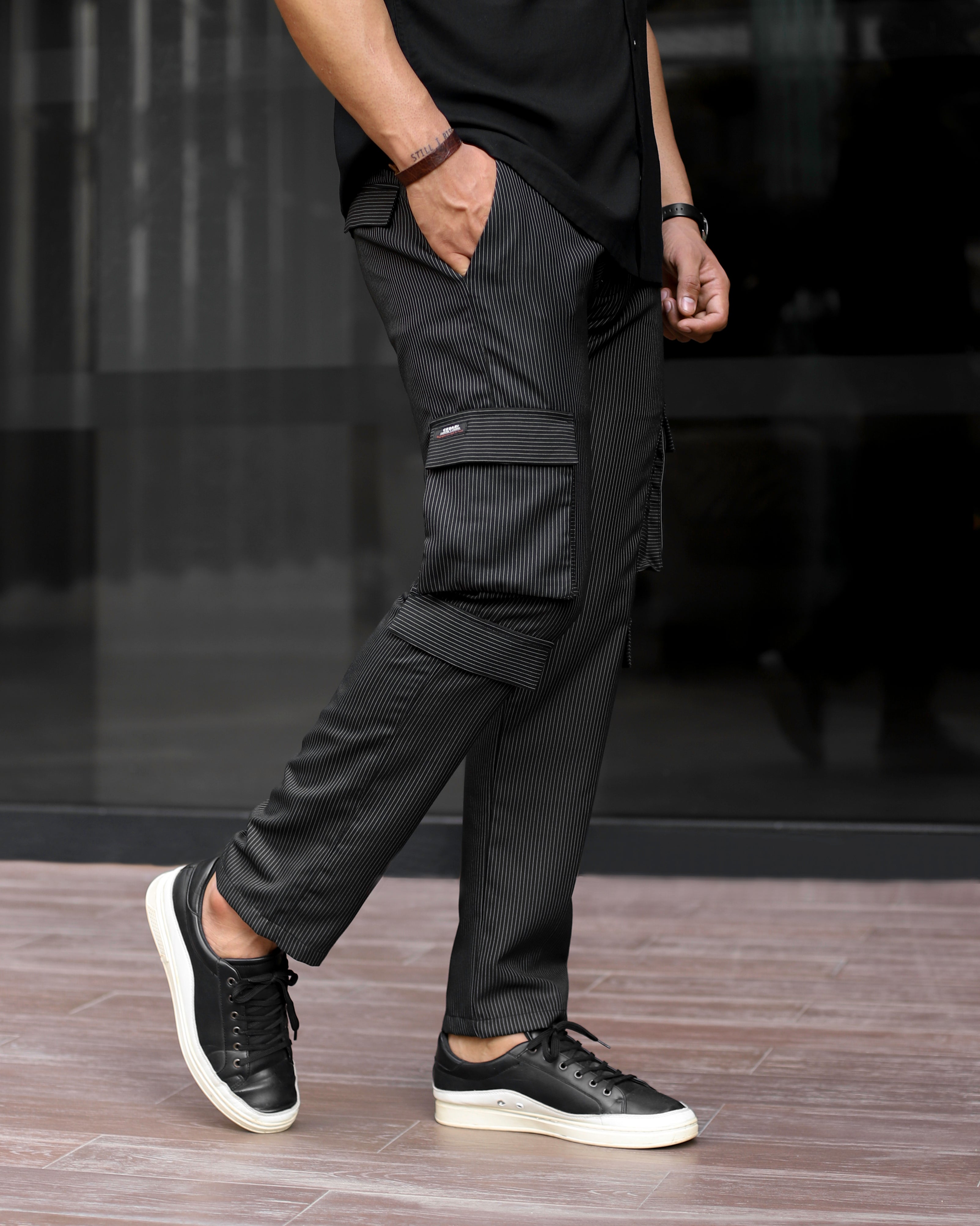 Two-Tuck Wide Side Tape Trousers