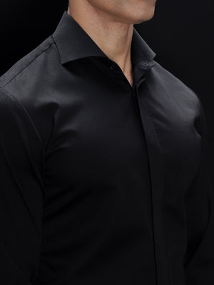 Black Cut-Away Collar Minimal Shirt (Premium Collection)