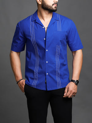 Blue Topstitched Cuban Shirt (Studio Collection)