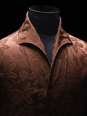 Brown Roses Jacquard Lapel Collar Shirt