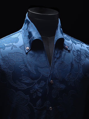 Crystal Teal Floral Jacquard Cooper Collar Shirt