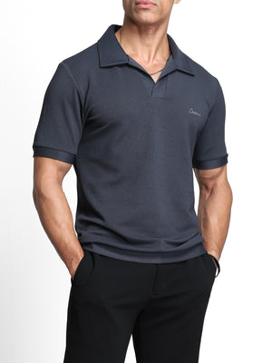 Charcoal Open Collar Textured Polo T-Shirt