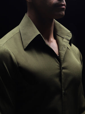 Olive High Point Collar Shirt