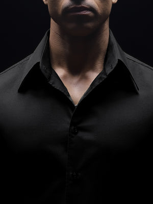 Black High Point Collar Shirt