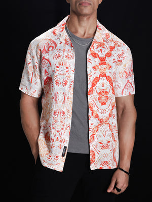 Crimson Red Printed Linen Shirt