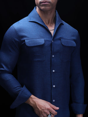 Dark Blue One Piece Lapel Collar Shirt