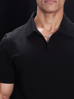 Black Pleated Polo T-Shirt