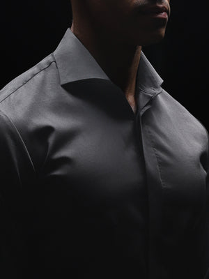 Grey Cut-Away Collar Minimal Shirt (Premium Collection)