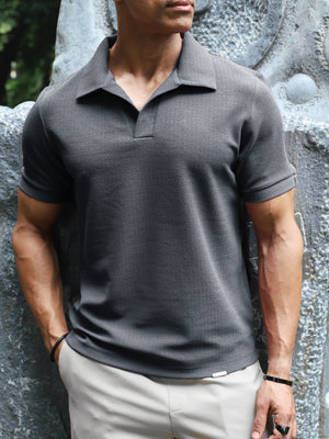 Grey Johny Collar Textured Polo