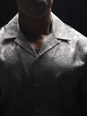 Grey Jacquard Floral Relaxed Shirt