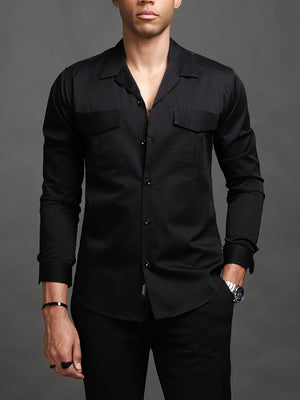 Jet Black Front Pockets Shirt