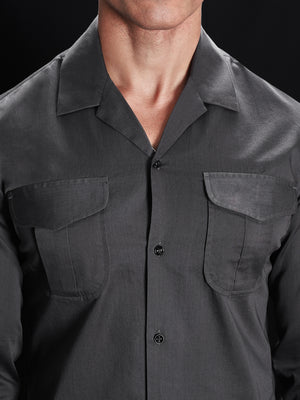 Metal Grey Solid Pockets Shirt