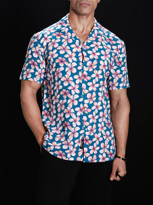 Mystic Blue Floral Cuban Shirt