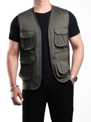 Olive Front Open Cargo Vest