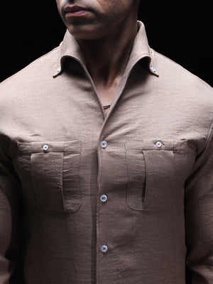 Sand One Piece Button-Down Cut Away Collar Shirt