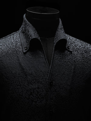 Black Leopard Jacquard Cooper Collar Shirt (Delivery 20th March onwards)