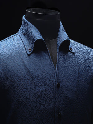 Crystal Blue Leopard Jacquard Cooper Collar Shirt