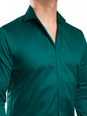 Teal Green Cut-Away Collar Minimal Shirt (Premium Collection)