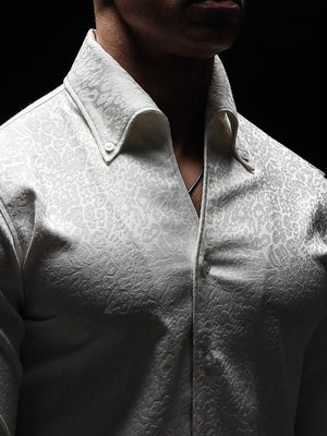 White Leopard Jacquard Cooper Collar Shirt